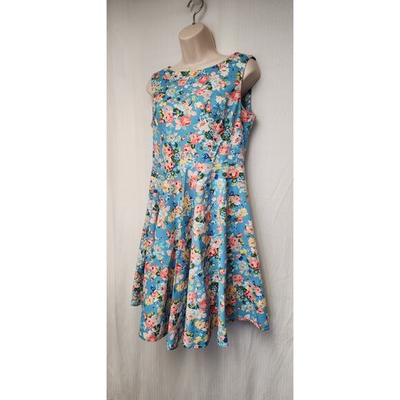 Grace Karin Retro Sleeveless Floral Fit & Flare Knee Length Dress Multi Blue M - Picture 3 of 7